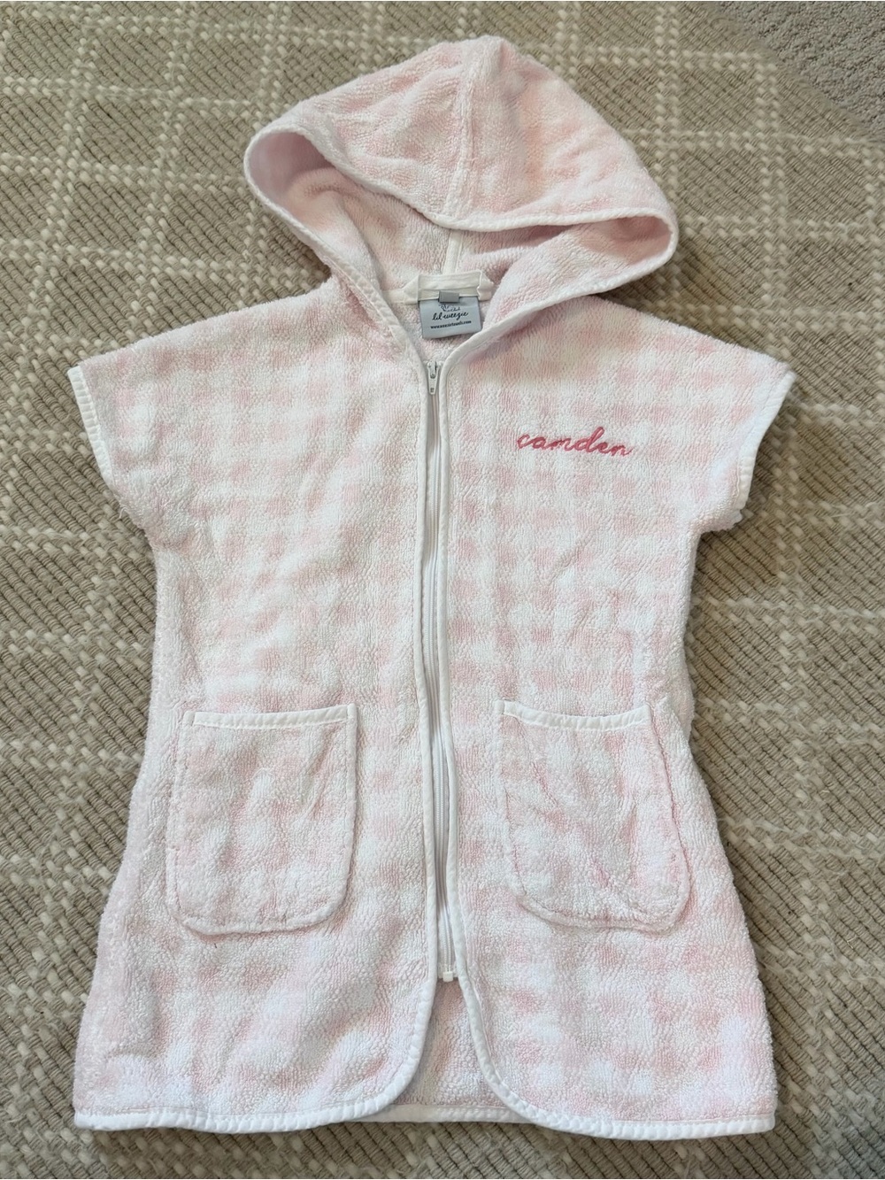 Weezie Towels Kids Pink Gingham Hooded Terry Cover-Up